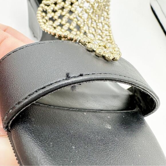 Thalia Sodi‎ Black Tibby Gold/Crystal Mesh Embellished Wedge Open-Toe Sandals 5M - Picture 10 of 16